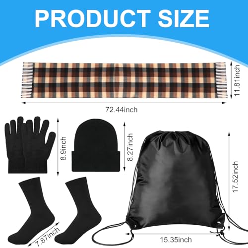 Suhine 72 Pcs Homeless Care Package Supplies Bulk Winter Warmth Kit with Blankets Beanies Hats Gloves Socks Scarves and Drawstring Bags Outreach Donation Essentials for Cold Weather Support