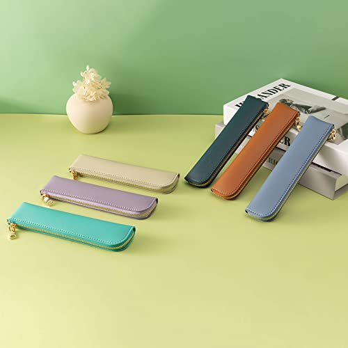 Leather pencil case, Thin soft pen bag, Small pencil case for adults,Senior leather Minimal pencil pouch with zipper.… - color: Agate green