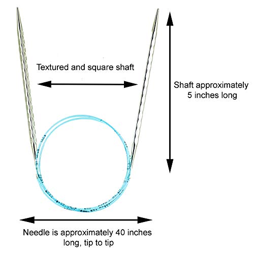 addi Skacel Rocket 2 Squared 40in. US 0 (2mm) Circular Knitting Needle | Ergonomic, Cubic Shape, Textured Finish, Rounded Edges, Long Taper Sharp Tips, Pliable Blue Cord, 10 Colorful Stitch Markers - size: US 0 (2.0mm), 40 in. (100cm)
