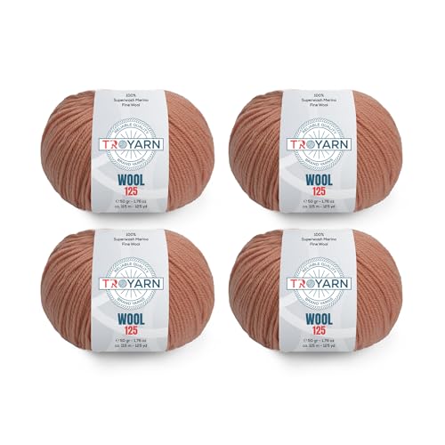 Troyarn Wool 125 (4- Skeins Pack) 100% Superwash Merino Fine Wool Light Worsted Weight #3 Soft Knitting and Crochet Yarn for Crocheting and Knitting (4 x 1.76 oz) / (4 x 125 Yds) (10910 - Terra) - color: 10910, size: 4 Skein