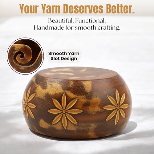 Wooden Yarn Bowl – Solid Dark Hardwood Holder for Knitting & Crochet | 6"x6"x3" Pinkwashed Portable Organizer – Handmade Gift for Women, Christmas Craft Supplies - color: Pinkwashed, size: 6" x 6" x 3"