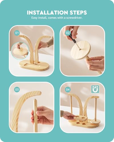 Baffect Yarn Holder Magnetic, Wooden Double Yarn Spindle (Natural) | With Crochet Hooks Organiser Rack & Small Crocheting Accessories Storage Slot, Ideal Gift For Crochet Lovers - color: Natural