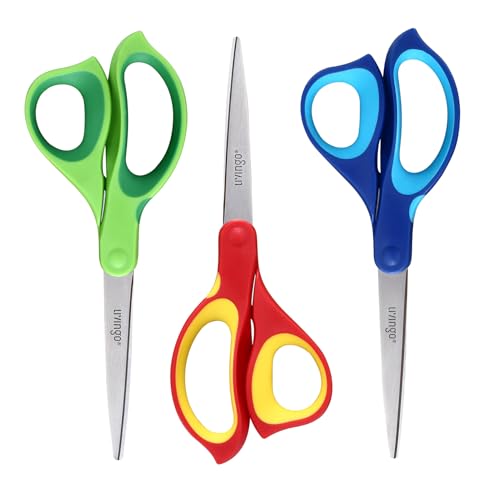 LIVINGO 8.5" 3 Pack Left Handed Scissors All Purpose Heavy Duty for Office | Sharp Stainless Steel Blades, Comfort Handles, Sewing & Crafting DIY Cutting Paper Fabric Ribbon, Home & School Use