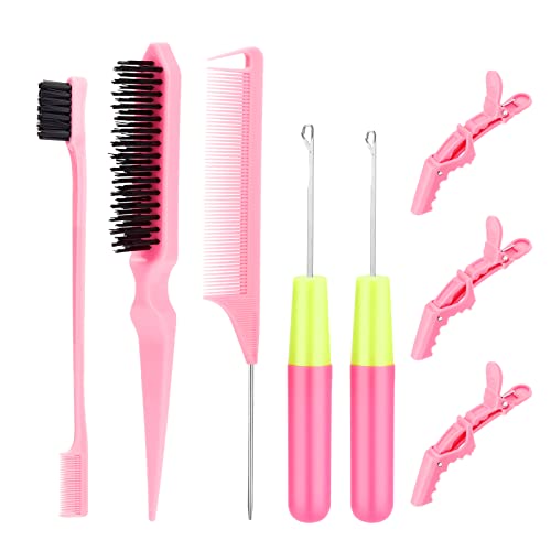 SWEET VIEW Crochet Needles for Hair | With Edge Brush, Bristle Brush, Rat Tail Comb, Gator Clips, Latch Hook for Hair