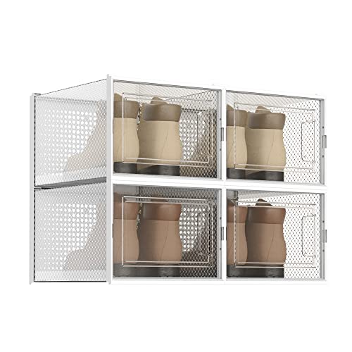 WAYTRIM Stackabke Clear Shoe Box 4 Pack Foldable Shoe Storage Boxes Dorp Front Shoe Organizer Clear Plastic Shoe Containers Fit to Women Size 13 Clear White - color: 4 Pack-White, size: 4 Pack
