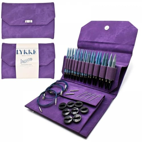 Lykke Interchangeable Knitting Needles, 5" Inch Indigo Wooden Needles, Knitting Needles Set - (Violet Denim Effect)