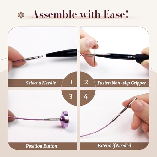 Yarniss 15 Pairs Interchangeable Circular Knitting Needle Combo with Case | 4.5-Inch Round Aluminum Knitting Needle 3.0~8.0mm & 2.16-Inch Shorties Needles US Size 2.5-10 - color: Brown