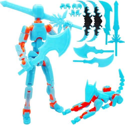 Titan 13 Action Figures (Grow in The Dark Blue) T13 3D Action Figure Set Already Assembled Dummy Robot Nova 13 Printed Multi-Jointed Movable Toy for Gift Collectors (Blue Orange + Dog) - style: Blue Orange Men Figure + Dog