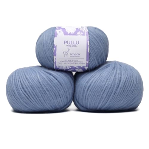 Baby Alpaca Merino Yarn 3 Skeins 150g Worsted Weight Knitting Soft Blue | Pullu baby alpaca merino blend made in Peru 3 skeins 150g 426yd total for knitting and crochet sweaters scarves and hats - color: Soft Blue