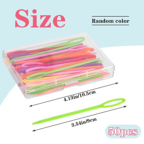 LUNARM 50PCS Plastic Needles for Yarn Large Eye Sewing Needles | 9cm/3.54inch Plastic Needles in Box for Crafts, Weaving Projects, Canvas Embroidery, Sturdy Easy Thread for Fine Motor Skills - size: 3.54 inches