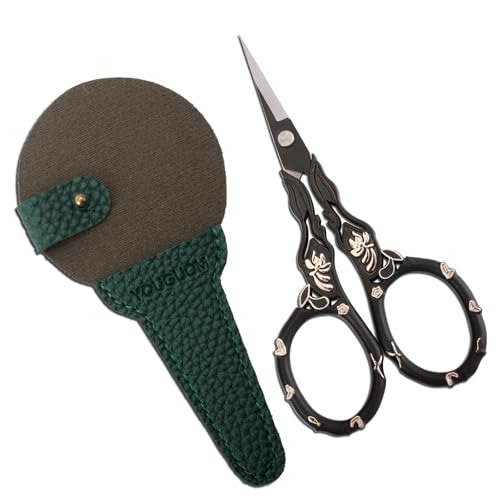YOUGUOM Sewing Embroidery Scissors with Cover, Crochet Snips | Small, Sharp, Precision, Left/Right Handed, DIY Tool Kit, for Craft, Needlework, Cross Stitch, Yarn, Detail, Threading, Black - color: Golden Black