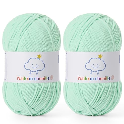 Fluffy Chenille Yarn for Crocheting，Baby Yarn for Crocheting Soft，2 Pack of 100g/3.5oz Velvet Amigurumi Yarn ，Fingering Weight Yarns for Crocheting Baby Blankets、DIY Craft.(2 Aqua Green) - color: [2 Aqua Green]