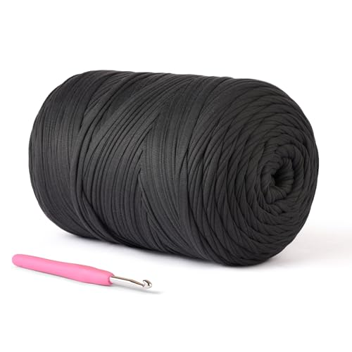 (800g/228yds) T Shirt Yarn, Soft Tshirt Crochet Yarn for Crafts and DIY Knitting Crocheting Cloth/Bag/Basket/Coaster, 100% Polyeste Elastic Fabric Chunky Thick Yarns for Crocheting (Carbon Gray) - color: Carbon Gray