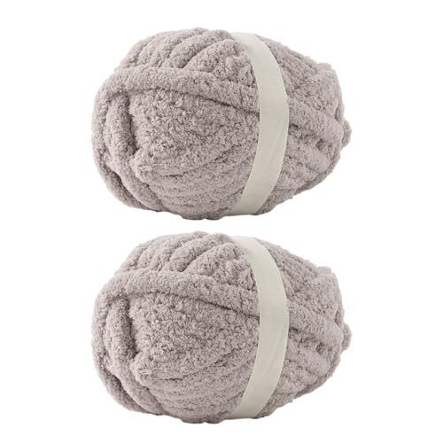 Light Grey Jumbo Chunky Chenille Yarn for Crocheting, Thick Plush Yarn for Hand Knitting Blankets, Super Soft Bulky Yarn for DIY Projects, 2 Jumbo Pack - color: light grey