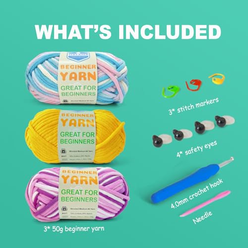 3 * 50g/1.76oz Yarn for Crocheting and Knitting, 3 * 60yds Beginner Yarn with Easy-to-See Stitches; Worsted-Weight Medium #4;Amigurumi-Friendly Crochet Kit(Violet+Yellow+Blushing Blue) - color: Violet+Yellow+Blushing Blue