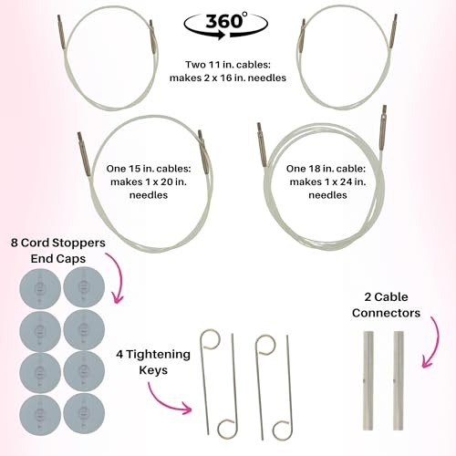 Lykke Colour 3.5-inch Interchangeable Circular Knitting Needle Set | Standard US 3, 4, 5, 6, 7, 8, 9, 10, 10.5 Grey Case, Birch Semi-Sharp Tips, Smooth Metal Joins, Swivel Cables, Project Bag - color: Colour-with-Grey-Suede-Case