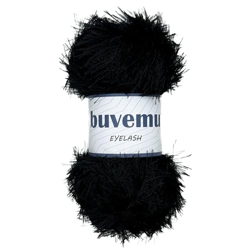 Eyelash Fun Fur Yarn for Crochet, Knitting & Crafts, Black | 100% Polyester, 100 g (3.53 oz), 175 yd (160 m), Ideal for Amigurumi, Graduation Leis, Bags, Rugs, Scarves & Plush Toys - color: Black, size: 1 Pack
