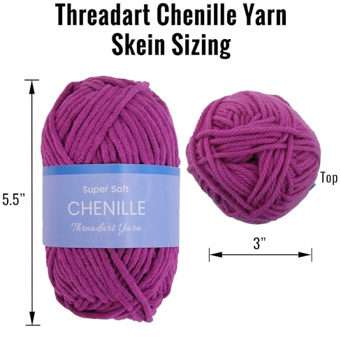 ThreadArt 6 Pack Chenille Yarn for Crochet, #5, Magenta 20 | Super soft plush chenille yarn for crochet, knitting, amigurumi, blankets and toys. Fluffy #5 weight, 50g/60yd skeins. - color: MAGENTA, size: 6 PACK