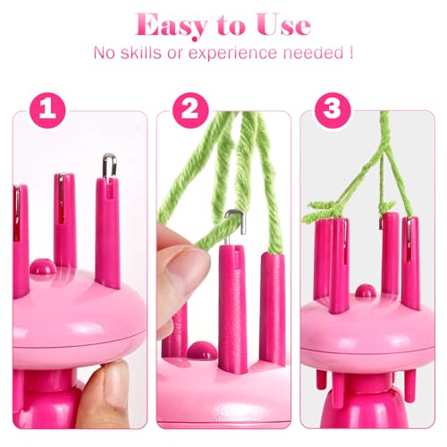 YHJDC Portable Cord Maker & Fringe Twister Tool | Handheld Device to Quickly Create Twisted Tassels & Cords | Easy DIY Craft for Macrame, Scarves, Blankets（Pink）
