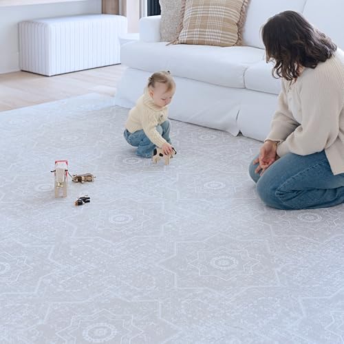 Little Landings Baby Play Mat for Floor - Layla (6x8ft) - Interlocking EVA Foam Play Mat Tiles for Babies & Toddlers, Non-Toxic Playmat for Tummy Time, Crawling & Playroom - Neutral Rug-Look Design - color: Layla - Moroccan Gray, size: 6x8 ft