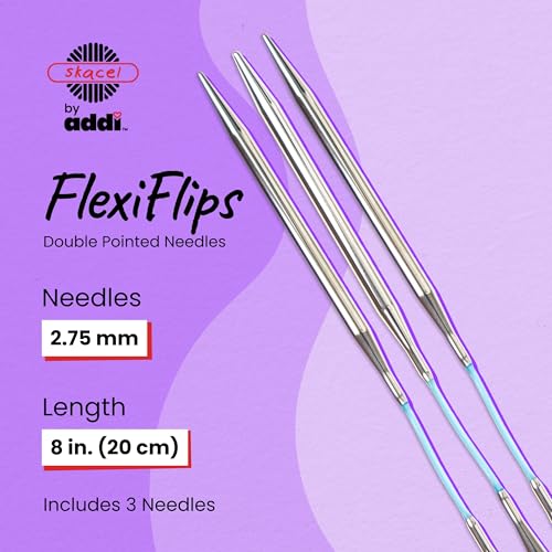 skacel by addi Flexiflips Basic Double Pointed Knitting Needles, 8 Inch (20 cm) Plated Brass Tips with Flexible Nylon Cord, 2 mm (US Size 0) - size: 2.00 mm
