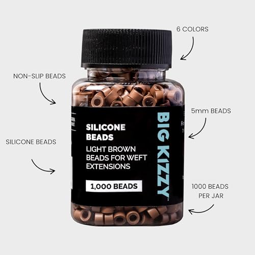 Big Kizzy Silicone Lined Microlink Beads 1000pcs 5.0mm (Light Brown) | for Invisible Application of Weft Hair Extensions - color: Light Brown, size: 1000 beads