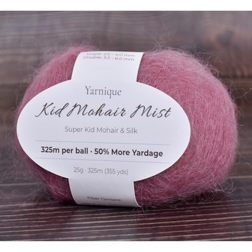 Kid-Silk Mohair Yarn, Lace Weight, 4 Balls 100g, 1420 yds | Yarnique 61% Super Kid Mohair & 20% Silk | Airy Halo | Soft Glow（30 Dusty Rose） - color: 30 Dusty Rose