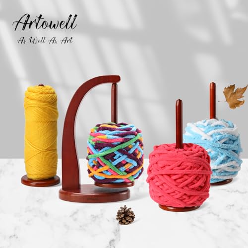 Yarn Holder for Crocheting with Magnetic Yarn spinner-Warm Brown-Standard | Wooden Yarn Ball Holder for Crochet Yarn Storage Organizer with 360° Rotating Spindle, Gift for Knitting Lovers - color: Mahogany, size: Standard Size