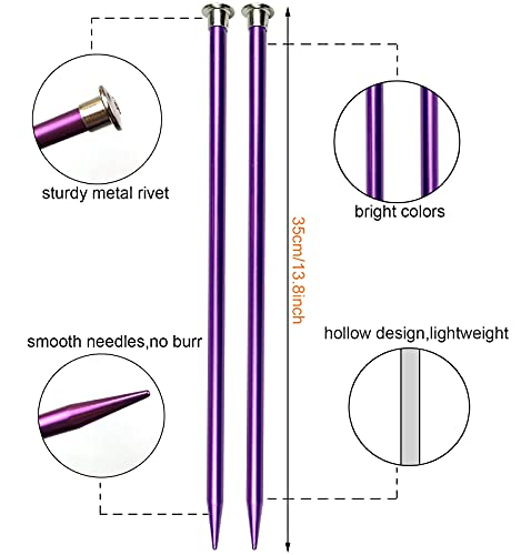 Mdoker 13.8 Inch Aluminum Knitting Needles,Colored Straight Single Pointed Metal Sweater Knitting Needle for DIY Knitting Projects,Size US 11(8mm) - color: Purple, size: US 11(8mm)