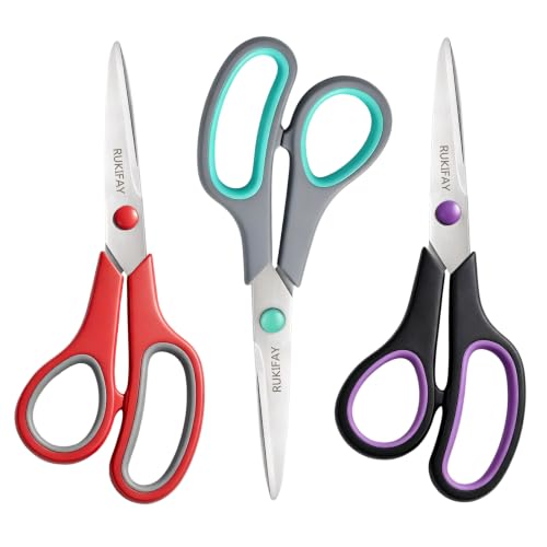 Scissors All Purpose Heavy Duty 3Pack, RUKIFAY 8"Scissors for Office School | Sharp Shears Bulk Set for Home Craft Fabric Sewing Supplies Middle Student Classroom Teacher Comfort Grip Right/Left Handed - color: 3 Pack
