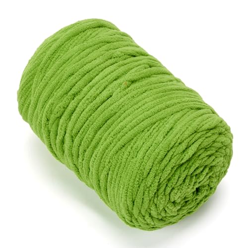 Chunky Chenille Yarn #6 Super Bulky Soft Fluffy Crochet | Easy care & beginner-friendly. Choose 0.66lb or 1.76lb. Perfect for blankets, hats, scarves, home decor. Machine washable. - color: Green, size: 0.66LB/215yds
