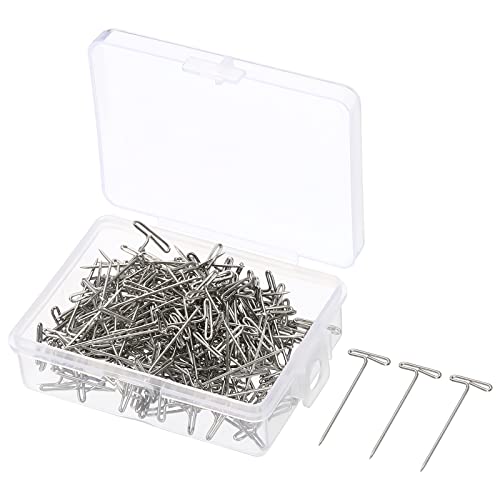 PATIKIL 1 Inch T-Pins, 200 Pack Stainless Steel Blocking Pin Needles for Modelling Crafts, Silver - size: 27mm