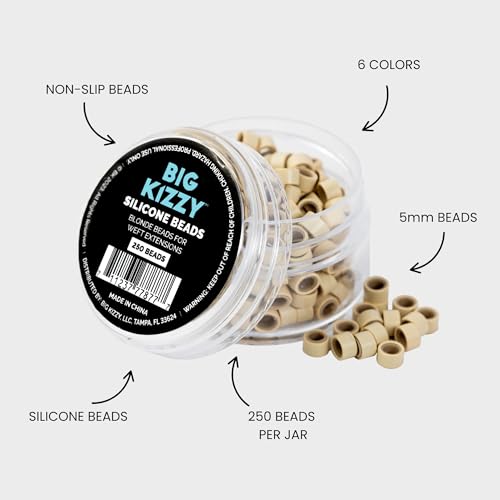 Big Kizzy Silicone Lined Microlink Beads 250pcs 5.0mm (Blonde) | for Invisible Application of Weft Hair Extensions - color: Blonde, size: 250 beads