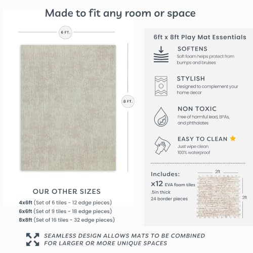 Little Landings Baby Play Mat for Floor - Sandstone (6x8ft) - Interlocking EVA Foam Play Mat Tiles for Babies & Toddlers, Non-Toxic Playmat for Tummy Time, Crawling & Playroom - Rug-Look Design - color: Sandstone - Beige, size: 6x8 ft