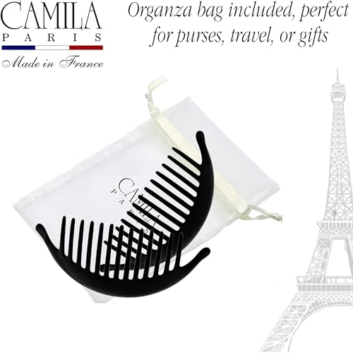 Camila Paris CP2872/2 French Hair Side Combs, Black Interlocking Combs French Twist Hair Combs, Strong Hold Hair Clips for Women Bun Chignon Up-Do, Styling Girls Hair Accessories, Made in France - color: Black