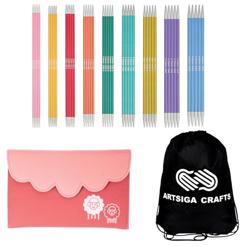 KnitPro Zing Deluxe 6-Inch DPN Double Pointed Knitting Needle Set | US 0, 1, 1.5, 2, 2.5, 3, 4, 5, 6 Incl. Color-Coded Aluminium, Tapered Tips, Slick Yarn Gide, Fabric Case & Project Bag