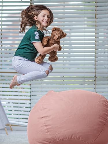 WEKAPO Stuffed Animal Storage Bean Bag Chair Cover for Kids | Stuffable Zipper Beanbag for Organizing Children Plush Toys Large Premium Cotton Canvas (Solid Pink, X-Large) - color: Solid Pink, size: X-Large