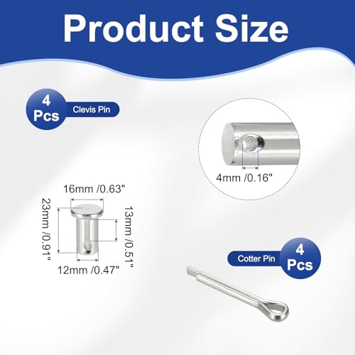 uxcell 4Pcs M12x20mm Clevis Pins, 304 Stainless Steel Single Hole Flat Head Hitch Fastener Lock Systems with Cotter Pins for Furniture Installation Trailer Lawn Mower, Silver - size: M12x20mm