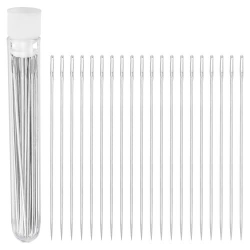 uxcell 25Pcs Large Eye Needles 2.6" Handmade Yarn Knitting Needles Silver | High Carbon Iron, Sewing Embroidery Needles, with Storage, for Hand Sewing Art Crafts