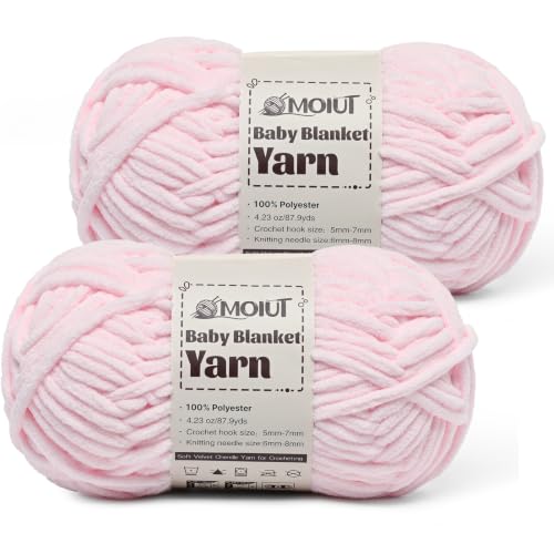 Fluffy Chunky Yarn for Crocheting, Chenille Crochet Yarn 6 Super Bulky, 2 Pack of 87.9 yds/4.23 oz Baby Blanket Yarn, Soft Velvet Yarns for Knitting Amigurumi&DIY Crafts/Hats/Socks(2 Light Pink) - color: 2 Light Pink