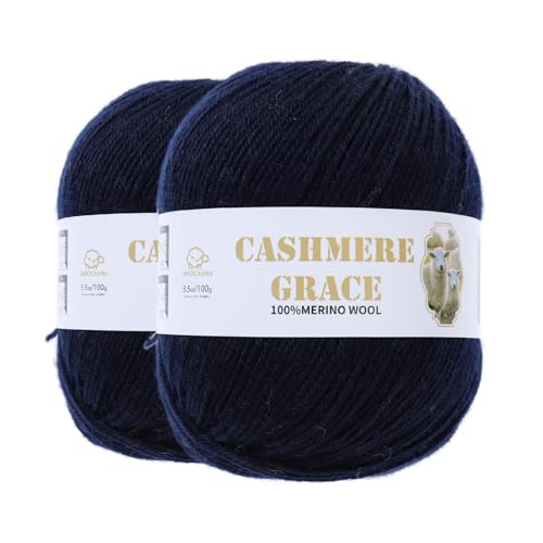 100% Pure Natural Merino Wool Yarn (4ply) - Each Ball 3.5 OZ/Approximately 320 Yards - Hand-Knitting/Crochet/Knitting - Soft and Non-irritating [2 Ball Set] (Blue Black) - color: Blue Black