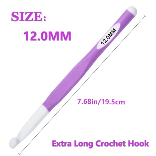 Hobekoee 12mm Large Crochet Hook,Big Crochet Hooks for Chunky Yarn,Extra Long Crochet Hooks with Soft Ergonomic Handle for Crocheting Yarn,Wool Roving - size: 12mm