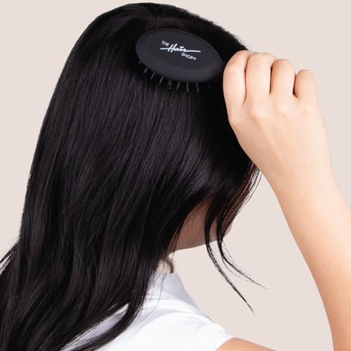 The Hair Shop Mini Black Loop Brush - Salon Professional Grade with Matted Black & Ergonomic Travel Size Design- Small & Safe Detangler Tool for 100% Remy Human and Synthetic Hair Extensions and Wigs - color: black