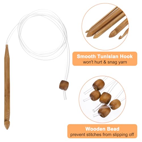 HARFINGTON Bamboo Tunisian Circular Crochet Hook 10mm (US N/15) Afghan Wood Knitting Hook Needles with Cable and Bead End for Weave Crocheting Craft Yarn, Brown - color: Brown, size: 10mm (US N/15)