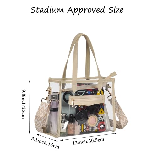 Clear Tote Bag for Women Thick PVC Clear Bag Transparent Stadium Bag with Guitar Strap - color: Beige