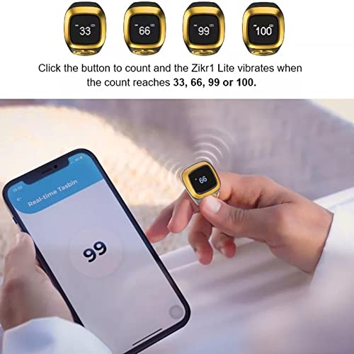 Digital Tally Counter Ring, 20mm, Black | Smart Counter with Vibration Reminder & Mini LCD Screen, Resettable, for Muslim Azan Alarm Clock