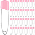 WILLBOND 100 Pcs Large Safety Pins for Clothes,with Bag, Pink | Plastic Head with Locking Closures, Heavy Duty Nappy Pins Hooks, 2.2 Inch Fasteners, Stainless Steel, Velvet Bag - color: Pink