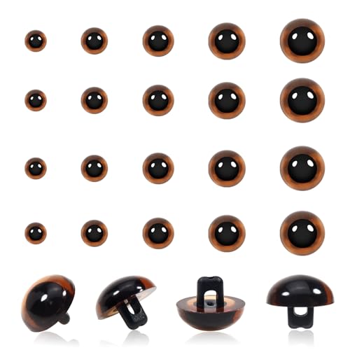 TOAOB 50pcs Sew On Safety Eyes Buttons Brown 9mm to 15mm Plastic Mushroom Domed Sewing Crafting Eyes for DIY Stuffed Animals Amigurumis Crochet Doll Making - color: Brown