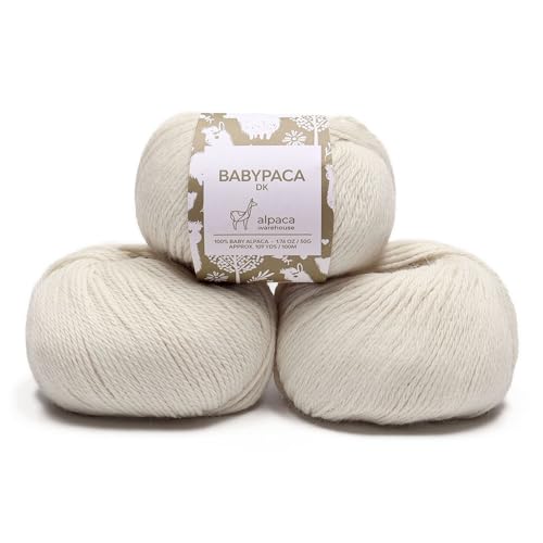 100% Baby Alpaca Yarn 3 Skeins 150g DK Weight Knitting Crochet A. White | Made in Peru with natural warmth and softness featuring 327yd of premium fiber ideal for scarves shawls sweaters and more - color: Alabaster White, size: DK