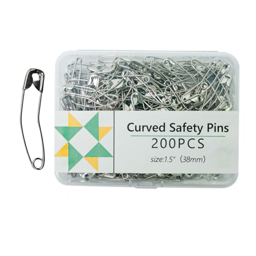 200pcs Curved Safety Pins Quilting Basting Pin Bent Safety Pins for Quick Basting Knitting and Quilting (1.5 Inch) - size: 1.5 Inch